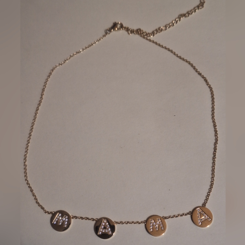 Oak & Ivy Boutique Gold Tone & Rhinestone MAMA Necklace 16-18.5" NWOT
